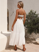 White Dress Tiered Spaghetti Strap Cutout Lace Up Summer Casual Midi Dresses